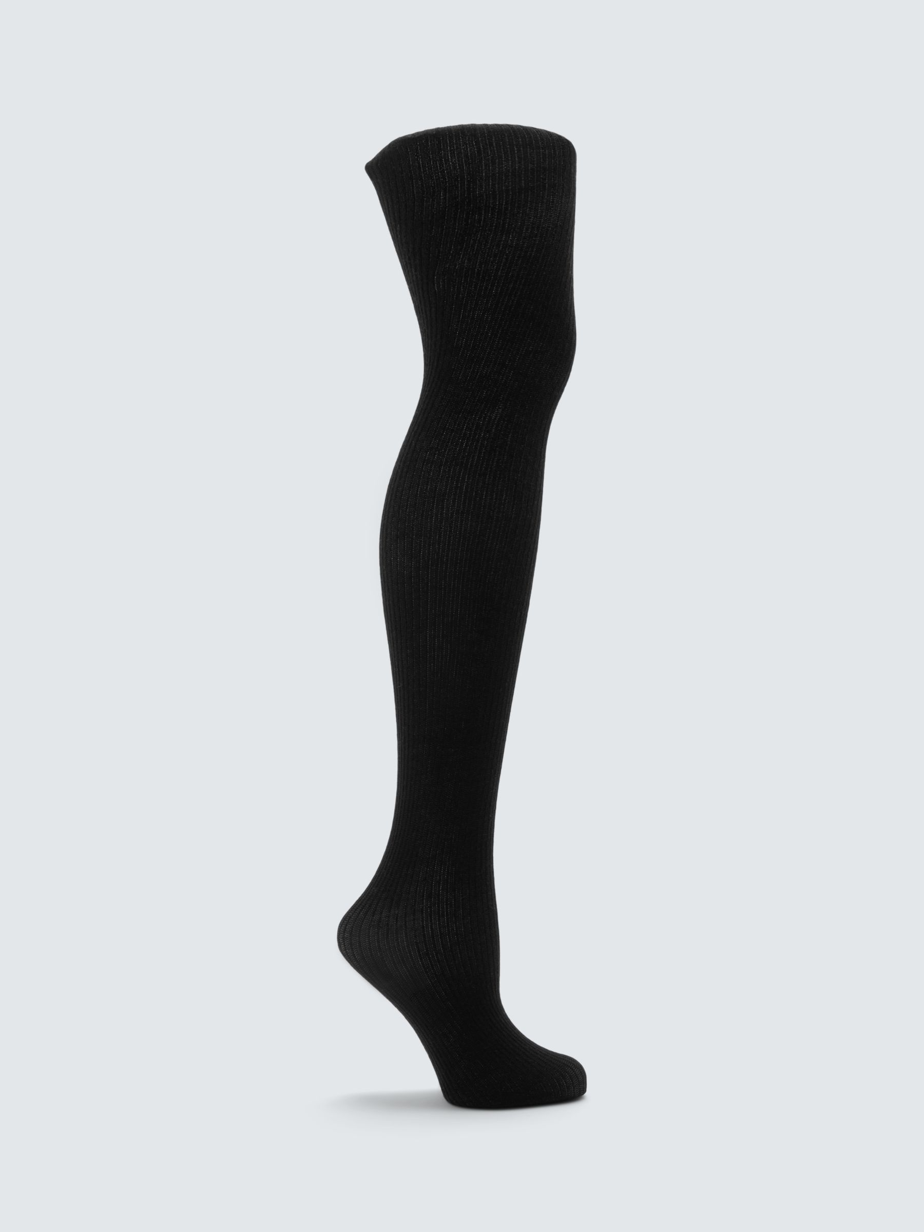 John Lewis 170 Denier Opaque Wool Blend Ribbed Tights, Black at John Lewis  & Partners