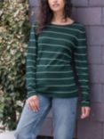 Celtic & Co. Striped Fine Knit Merino Wool Jumper, Pine