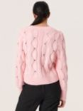 Soaked In Luxury Gunn Cable Knit V-Neck Cardigan, Pink