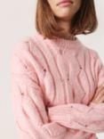 Soaked In Luxury Gunn Cable Knit Crew Neck Pullover, Coral Blush