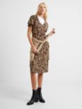 French Connection Vee Button Print Dress, Choc/Camel