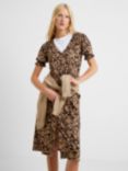 French Connection Vee Button Print Dress, Choc/Camel