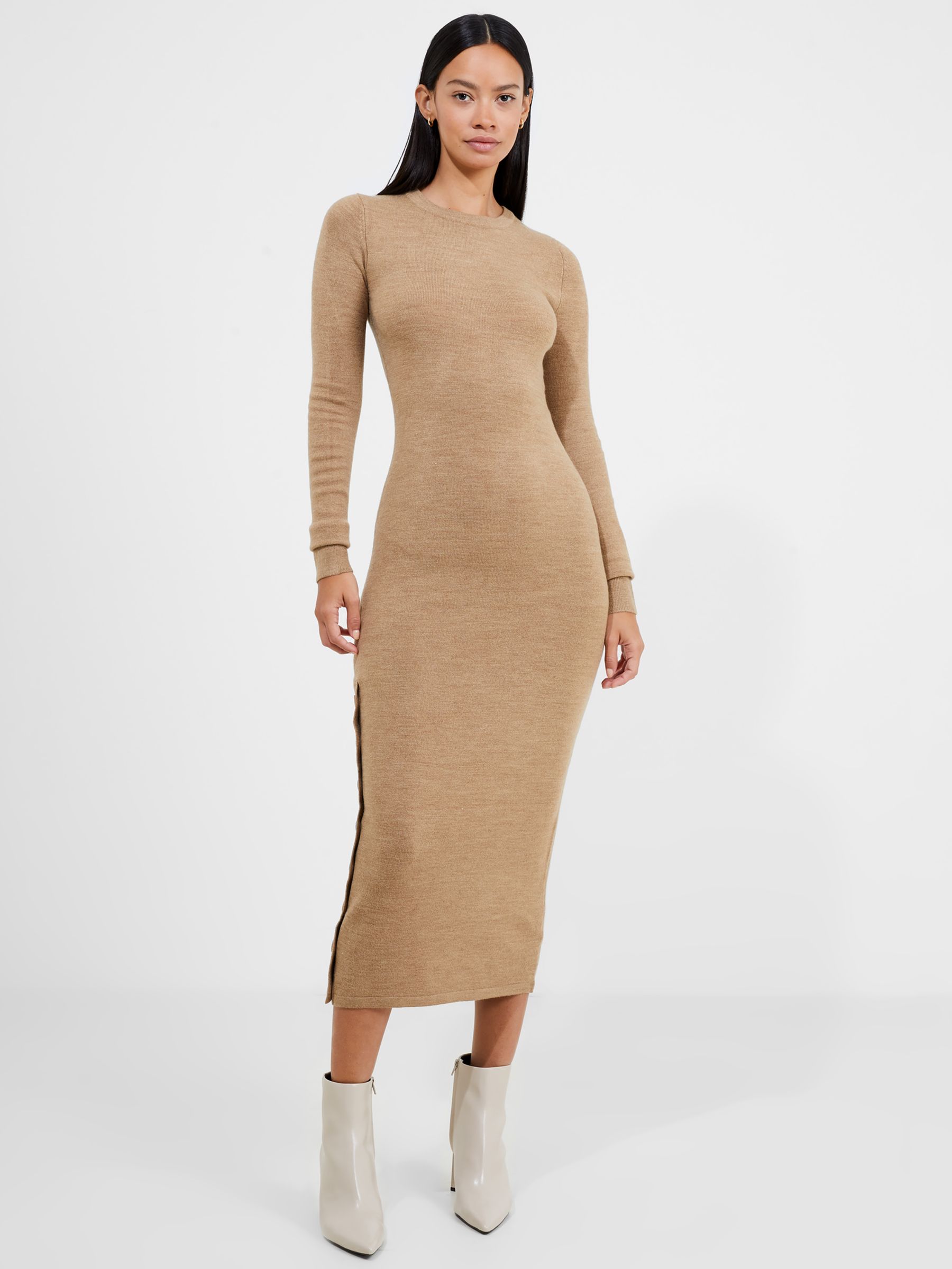 FITTED BANDEAU MIDI DRESS - camel