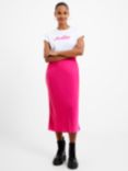 French Connection Satin Slip Midi Skirt, Hot Pink, Hot Pink