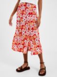 French Connection Split Floral Print Midi Skirt, Blush/Poppy