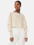 Jigsaw Pure Linen Cropped Poncho Jumper, Cream