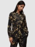 AllSaints Toni Ronnie Abstract Print Satin Shirt, Black/Gold