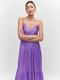 Mango Katy Ruched Maxi Tiered Satin Dress, Light Purple, Light Purple