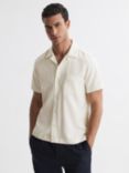 Reiss Tokyo Cuban Collar Short Sleeve Shirt, Ecru