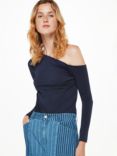 Whistles Asymmetric Jersey Crepe Top, Navy