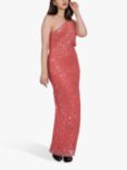 Lace & Beads Naeve Sequin One Shoulder Maxi Dress, Coral