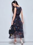 Jolie Moi Textured Chiffon Pleated Dress, Navy Floral