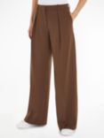 Calvin Klein Wool Twill Wide Leg Trousers, Brown