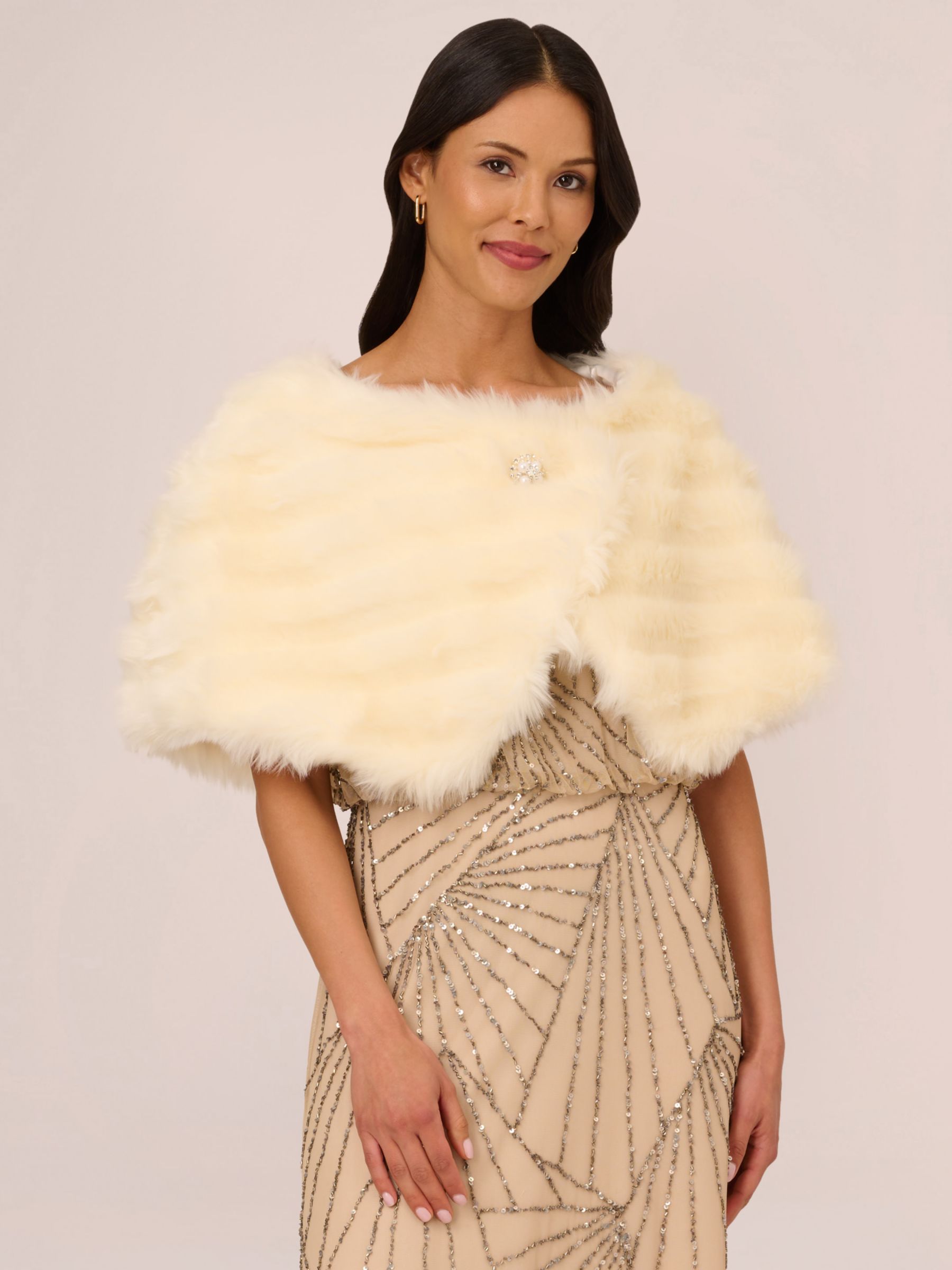 Adrianna Papell Faux Fur Brooch Cover Up Ivory at John Lewis