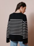 Albaray Stripe V Neck Jumper, Black