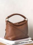 Mint Velvet Zip Top Leather Shoulder Bag, Brown