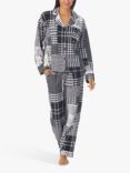 DKNY Stretch Fleece Long Sleeve Notch Collar Patchwork Print Pyjamas, Black, Black