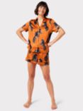 Chelsea Peers Horse Print Shorts Pyjama Set, Orange, Orange