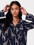 Chelsea Peers Organic Cotton Blend Giraffe Print Pyjama Set, Navy