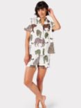 Chelsea Peers Leopard Organic Cotton Short Pyjamas, Off White/Multi, Off White/Multi