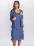 Gina Bacconi Leigh Embellished Tiered Dress & Jacket, Wedgewood, Wedgewood