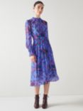 L.K.Bennett Louise Archive Naive Floral Print Midi Dress, Blue/Multi, Blue/Multi