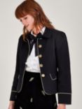 Monsoon Collared Gold Button Piping Detail Jacket, Black