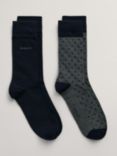 GANT Plain & Polka Dot Cotton Blend Socks, Pack of 2