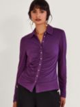 Monsoon Ruched Jersey Shirt, Purple