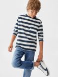 Mango Kids' Paul Cotton Broad Stripe Long Sleeve T-Shirt, Navy