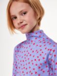 Whistles Kids' Scattered Petal Print Funnel Neck Top, Purple/Red