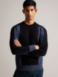 Ted Baker Mitted Merino Wool Crew Neck Jumper, Navy
