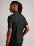 Ted Baker Short Sleeve Regular Textured Zip Polo Shirt, Dark Green