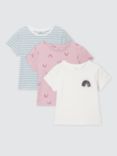 John Lewis Kids' Stripe/RainbowShort Sleeve T-Shirts, Pack of 3, White/Multi