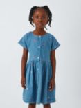 John Lewis Kids' Chambray Embroidered Flowers Dress, Blue