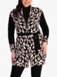 chesca Leopard Cardigan With Tie Belt, Black/Cream