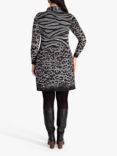 chesca Animal Burnout Cowl Neck Tunic Dress, Black/Grey