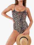 Accessorize Leopard Frill Swimsuit, Brown/Multi