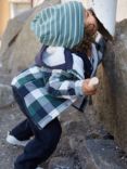 Polarn O. Pyret Kids' Organic Cotton Check Lined Detachable Hood Shacket, Blue