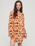 Superdry Printed Open Back Mini Dress, Quilt Geo Orange, Quilt Geo Orange