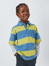 John Lewis Kids' Stripe Short Sleeve Polo Shirt, Yellow/Blue