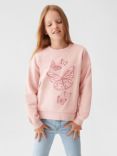 Mango Kids' Dublini Butterfly Print Sweatshirt, Pink