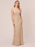 Adrianna Papell Off Shoulder Crunchy Bead Maxi Dress, Champagne