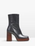 HUSH Indie Platform Block Heel Leather Ankle Boots, Black