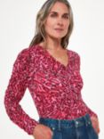 Whistles Waving Leopard Gathered Top, Pink/Multi