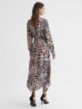 Reiss Lira Animal Floral Belted Midi Dress, Nude/Multi