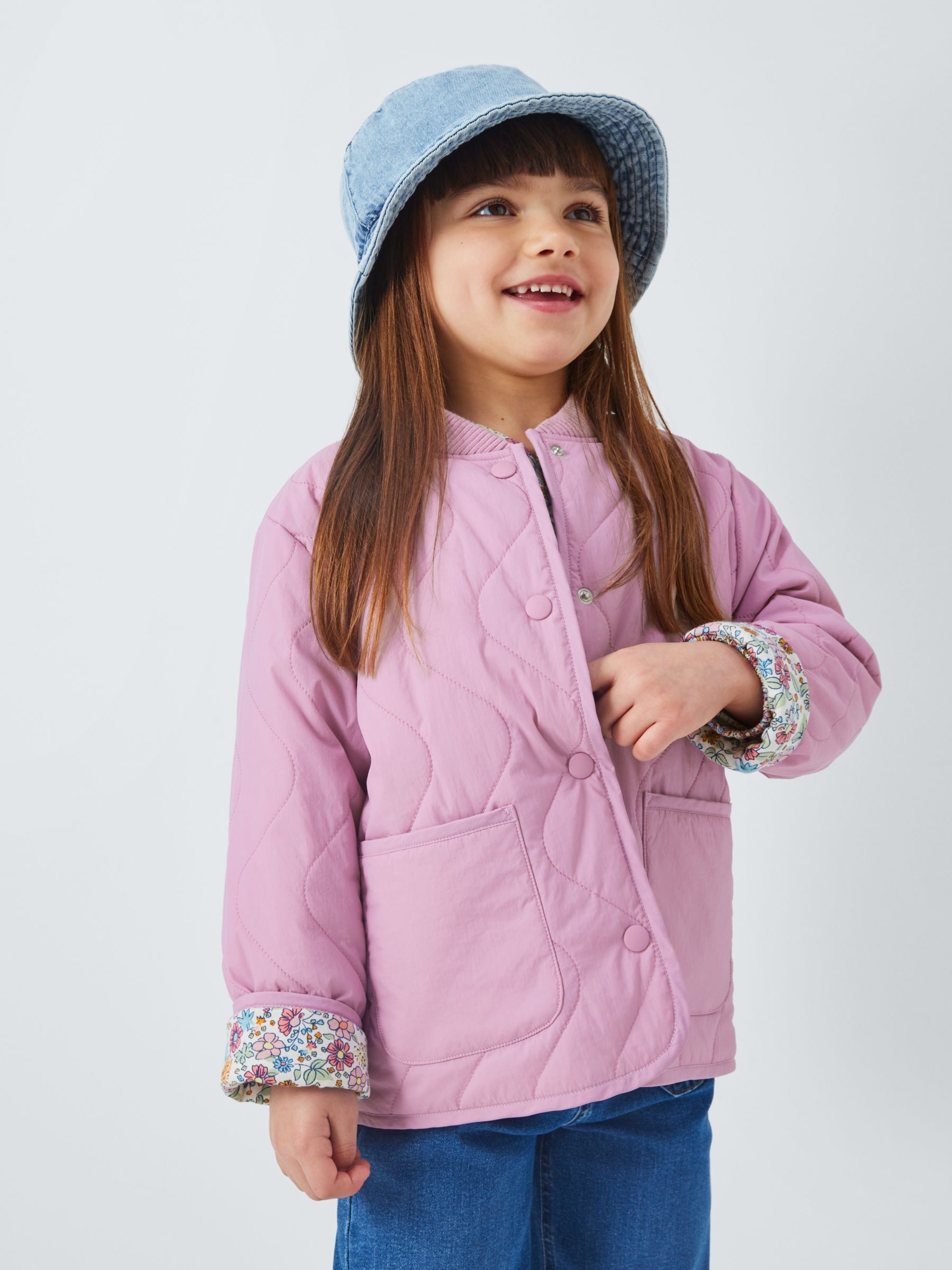 John Lewis Kids' Reversible Quilted Jacket, Pink/Multi, 7 years