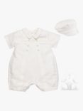 Emile et Rose Baby Pierre Linen Blend Occasion Romper & Hat Set, White