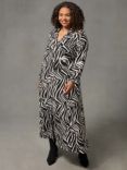 Live Unlimited Curve Stone Linear Print Maxi Shirt Dress, Natural/Black