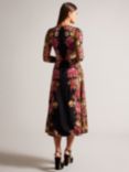 Ted Baker Analou Graphic Floral Midi Dress, Black/Multi
